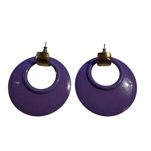 Vintage Purple Enamel Oversized Hoop Statement Earrings‎ With Gold Tone Accent
